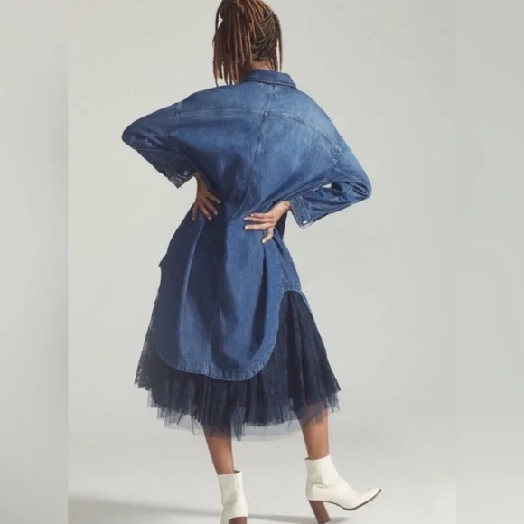 NWT Anthropologie Pilcro Draped Denim Duster Jacket - Picture 1 of 6